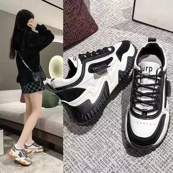 Обувь для папы Женская обувь Весна Новая обувь для увеличения роста Ins Tide Осенняя и зимняя спортивная обувь Осень Толстая подошва Универсальная обувь 35