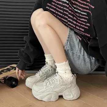 Обувь для папы, женская, осень 2024 года, новые сетчатые дышащие туфли на платформе, женские, маленькие, узкие, повседневные, спортивные, маленькие белые туфли 35 серый