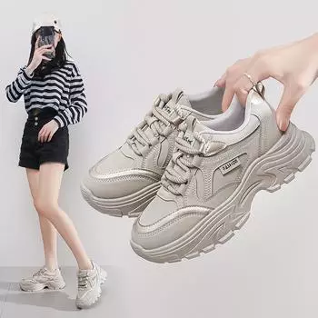 Обувь для папы, женская осенняя новая корейская версия, Ins Trend, универсальные туфли на толстой подошве, спортивная повседневная обувь 35 серый