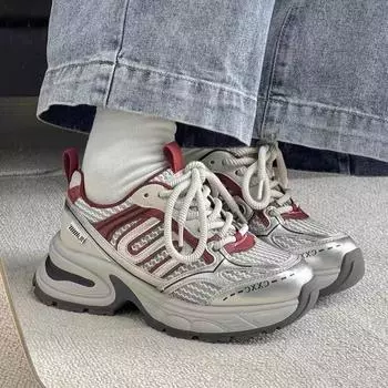 Обувь для папы, женская повседневная обувь на платформе, женская обувь небольшого размера, модные ретро-кроссовки, легкие нескользящие кроссовки, увеличивающие рост 35 серебряный