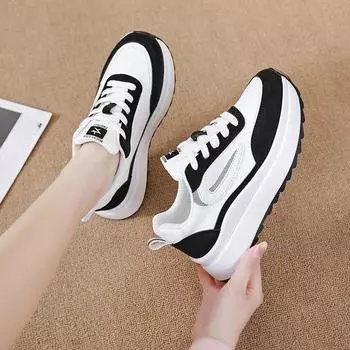 Обувь для папы, женская, прочная, удобная, кожаная, осенняя, дышащая, тонкая, узкая, легкая, нескользящая, кроссовки для бега с толстой подошвой, повседневная 35 чёрный