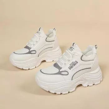 Обувь для папы, женская, сетчатая, с толстой подошвой, с повышенной мягкой подошвой, повседневная женская обувь, летняя, новая, универсальная, спортивная обувь для женщин 35 белый