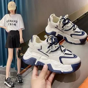 Обувь для папы, женская весенняя новая корейская версия спортивной обуви на толстой подошве, повседневная студенческая обувь с круглым носком и увеличенным носком 35