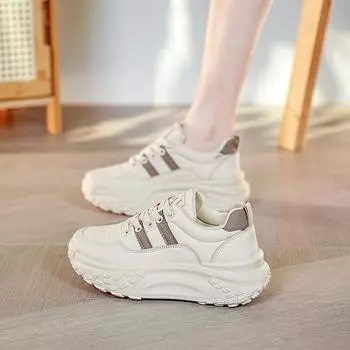 Обувь для папы, женская, весенняя, новая, на толстой подошве, увеличивающая рост, универсальная, повседневная, маленькая белая обувь, универсальная женская обувь, кроссовки-бублики 37