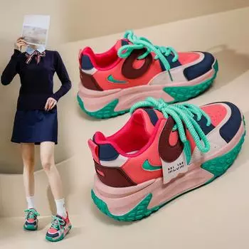 Обувь для папы, женская весенняя, новая, стиль Ins, модная обувь для студентов, толстая подошва, увеличенные кроссовки для отдыха 35 красный