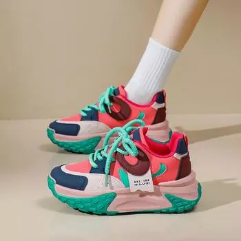 Обувь для папы, женская весенняя, новая, стиль Ins, модная обувь для студентов, толстая подошва, увеличенные кроссовки для отдыха 35 красный