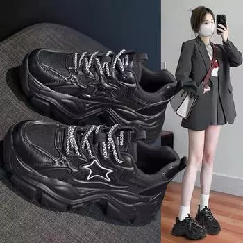 Обувь для папы, женская, весенняя, новая, универсальная, повседневная, кроссовки на платформе, женская обувь 35 чёрный