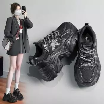 Обувь для папы, женская, весенняя, новая, универсальная, повседневная, кроссовки на платформе, женская обувь 35 чёрный