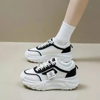 Обувь для папы, женская, весенняя, новинка, студенческая, модная обувь, толстая подошва, увеличенная, для отдыха, кроссовки 35 белый