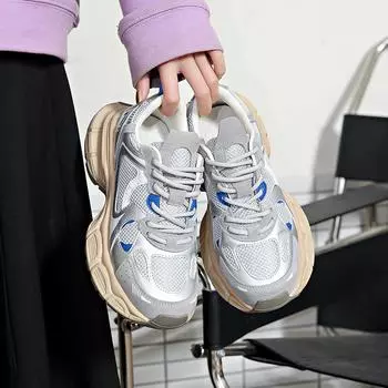 Обувь для папы, женская весна 2024, новая корейская версия женской дышащей спортивной повседневной обуви с толстой подошвой 35 серый