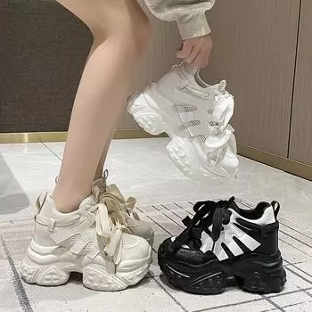 Обувь для папы, женская, весна и осень, новые белые туфли, толстая подошва 10 см с увеличенной высотой внутри, легкая повседневная спортивная обувь 34 бежевый