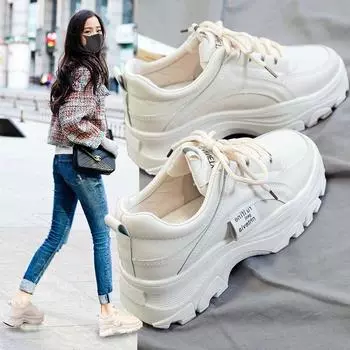 Обувь для папы, женская весна и осень 2025 г., новая, с толстой подошвой, увеличивающая рост, женская обувь для спорта и отдыха 35 белый