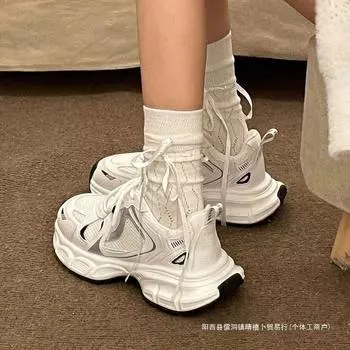 Обувь для папы, женская, весна-лето 2025 года, дышащая сетчатая белая обувь, студенческие легкие повседневные кроссовки для бега 35 белый