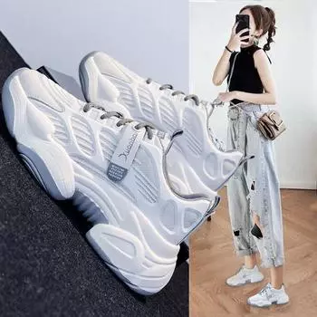 Обувь для папы, женские белые туфли, осенние, новые, универсальные, на платформе, из натуральной кожи, повседневные, спортивные, суперпопулярные, INS Fashion 34 зелёный