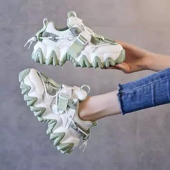 Обувь для папы, женские летние дышащие универсальные повседневные кроссовки с толстой подошвой, модные белые туфли Ins Tide 35 зелёный