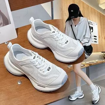 Обувь для папы, женские летние новые тонкие кроссовки с дышащей сеткой, повседневные белые туфли на платформе для пар, мужские туфли 35