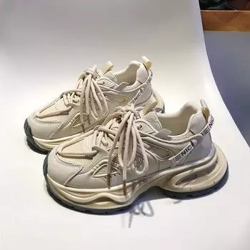Обувь для папы, женские осенние новинки, модные повседневные универсальные кроссовки с толстой подошвой и маленькой талией 35 бежевый