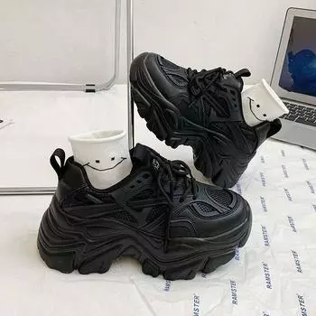 Обувь для папы, женские весенние и осенние туфли на платформе, черные женские кроссовки, новая весенняя повседневная обувь 35