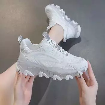 Обувь для папы, женские весенние новые кроссовки со стразами, модные сетчатые дышащие кроссовки с толстой подошвой из желе 35 розовый