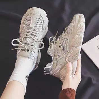 Обувь для папы, женские весенние новые студенческие кроссовки для бега, повседневные дышащие кроссовки с мягкой подошвой и легкой сеткой 35 чёрный