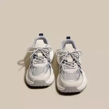 Обувь для папы, женские весенние новые толстые кроссовки с увеличенным цветным блоком, подходящие для отдыха 35 серебряный