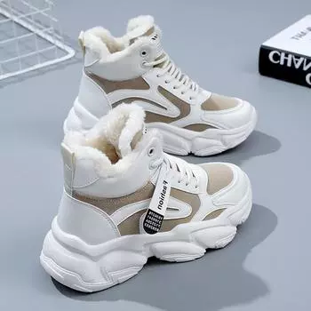 Обувь для папы, зимняя новая женская повседневная универсальная женская спортивная обувь с высоким берцем, разноцветная женская обувь на флисовой подкладке с толстой подошвой 35 белый