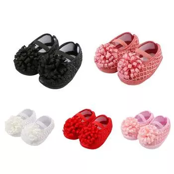 Обувь для первых ходунков для маленьких девочек, Нескользящая обувь принцессы с лентами и цветами 11