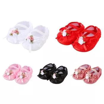 Обувь для первых ходунков для младенцев, нескользящая обувь принцессы на плоской подошве с цветочным декором 11