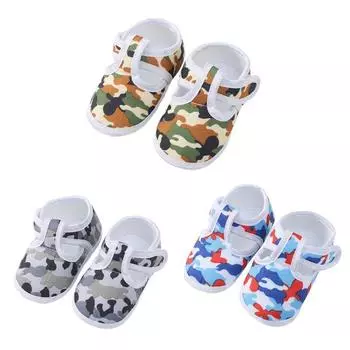 Обувь для первых ходунков для младенцев, обувь на плоской подошве с камуфляжным рисунком, обувь для кроватки 11