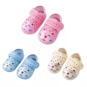 Обувь для первых ходунков для младенцев, обувь на плоской подошве с рисунком кота, обувь для кроватки 11