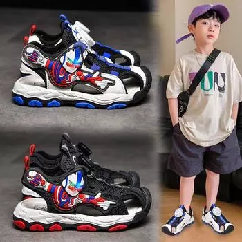 Обувь для пляжа Ultraman Luminous Baotou для мальчиков, летняя, новая, средняя, для детей, с сетчатой поверхностью, дышащая обувь 26 красный