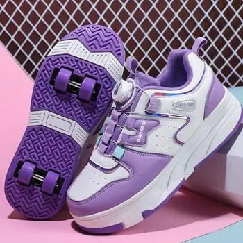 Обувь для роликовых коньков для мальчиков и девочек, съемная обувь на плоской подошве, кроссовки для роликовых коньков для девочек на четырех колесах для женщин 31 розовый