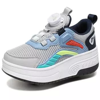 Обувь для роликовых коньков для мальчиков/подростков Съемная обувь на плоской подошве Колеса для девочек Кроссовки для роликовых коньков для детей 31 чёрный/зелёный