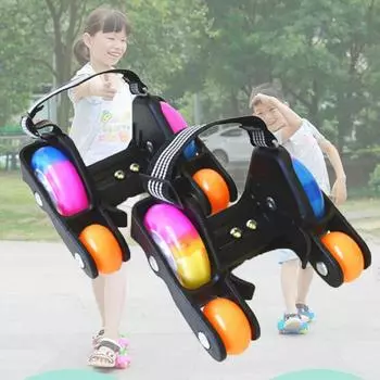 Обувь для роликовых коньков на каблуках, 4 колеса, скользящие, спортивные, для детей, мальчиков и девочек, светодиодные, из искусственной резины, регулируемые, мигающие, для подвижности, шкив