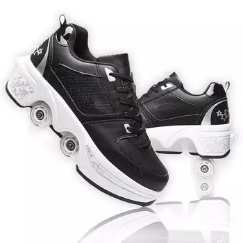 Обувь для роликовых коньков Обувь для скейтбординга Parker Roller Skate Многофункциональные 4-колесные двухцелевые скейтбордные туфли для взрослых и детей Унисекс Мужские 2-в-1 Обувь/Dual чёрный