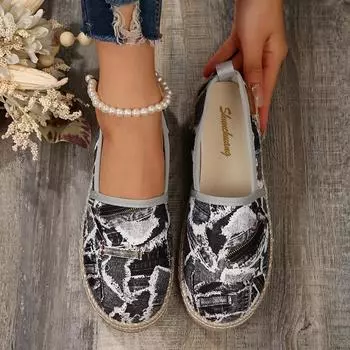 Обувь для рыбалки с одной педалью, лето 2025, новые туфли с плоским дном из соломы, ленивые, с круглым носком, повседневные, одинарные, женская мода 36