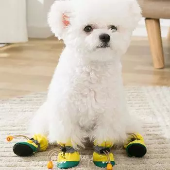 Обувь для щенков с мягкой подошвой для летних прогулок, чтобы предотвратить появление плюшевых щенков, маленьких щенков, чехлы для ног на весенний и осенний сезоны, обувь на все сезоны L жёлтый