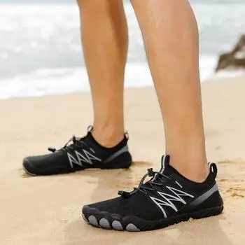 Обувь для серфинга и катания на воде. Мужские дышащие нескользящие пляжные эластичные кроссовки. Обувь для босиком. Мужская быстросохнущая обувь для плавания по течению. EU:45 чёрный