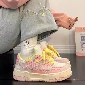 Обувь для скейтбординга для девочек в цвете dopamine универсальные маленькие белые туфли для студентов в студенческом стиле повседневная обувь для скейтбординга спортивная обувь на платформе 35 белый