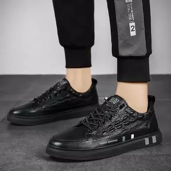 Обувь для сноуборда, Мужская кожаная обувь с крокодиловым узором, Мужская повседневная спортивная обувь, Мягкая подошва, Мягкие поверхности, Нескользящая 39 чёрный