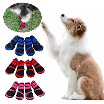 Обувь для собак, дышащая обувь для защиты лап домашних животных, зимние нескользящие ботинки для снега для детей, начинающих ходить, носки E0U9 Red-XS
