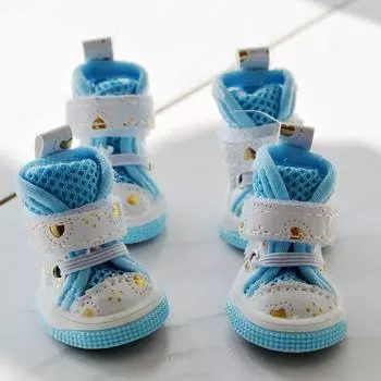 Обувь для собак и кошек, дышащая весенне-летняя обувь с милой сеткой на мягкой подошве, обувь для маленьких собак 1 синий