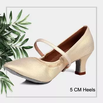 Обувь для современного танца. Женская танцевальная обувь. Туфли для латинских бальных танцев на каблуке 5 см. 34 золотой