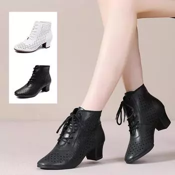 Кожаные джазовые туфли для современных танцев для взрослых женщин, мягкая подошва, латинские бальные туфли стандарт, обувь для преподавателей, каблук 5 см 34 чёрный