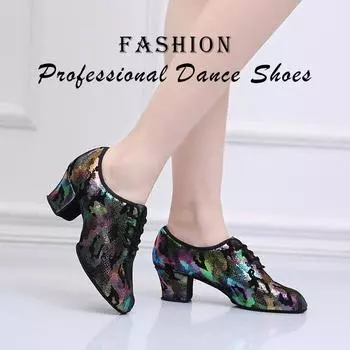 Обувь для современных джазовых танцев для женщин и девочек, красочная обувь для национальных танцев в латинском вальсе, на каблуке 5 см 34