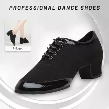 Обувь для современных танцев для женщин, девочек и мальчиков из ткани Оксфорд, бальные вечерние туфли международного стандарта, джаз, современный танец, высота каблука 5 см 34 чёрный