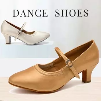 Туфли на среднем каблуке для современных танцев женские с закрытым носком кожаные женские танго вальс латина для вечеринок бальных танцев каблук 5 см 34 коричневый