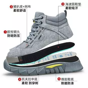 Обувь для страхования труда, мужская, противоударная, противопрокольная, с высоким верхом, удобная, с мягкой подошвой, защитная обувь для работы на стройплощадке C005-Leather Wear-resistant; 36