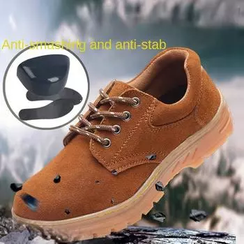 Обувь для страхования труда, мужская стальная обувь Baotou, противоударная и противопрокольная, из коровьей кожи, противоскользящая, для электросварки 36