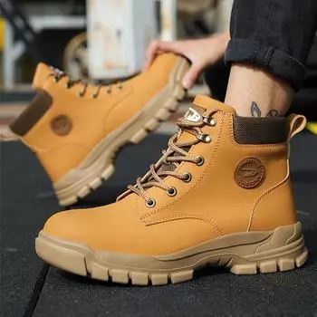 Обувь для страхования труда Мужская водонепроницаемая износостойкая рабочая обувь с защитой от скольжения и износа Обувь со стальным носком Защитная обувь Рабочие ботинки 37 чёрный